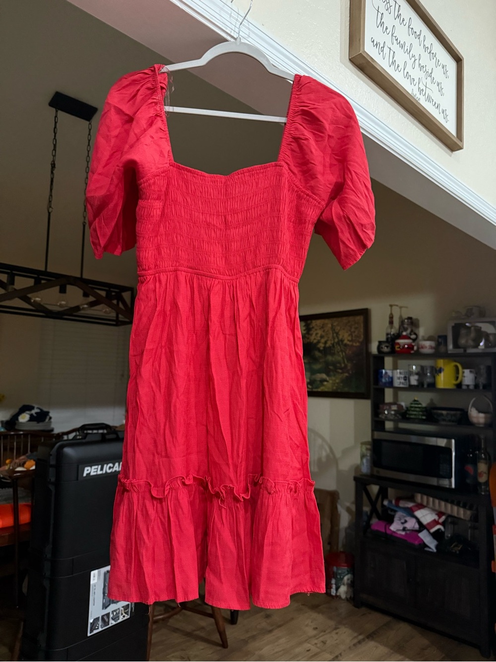 Red Smocked Mini Dress with a bow back- Women's